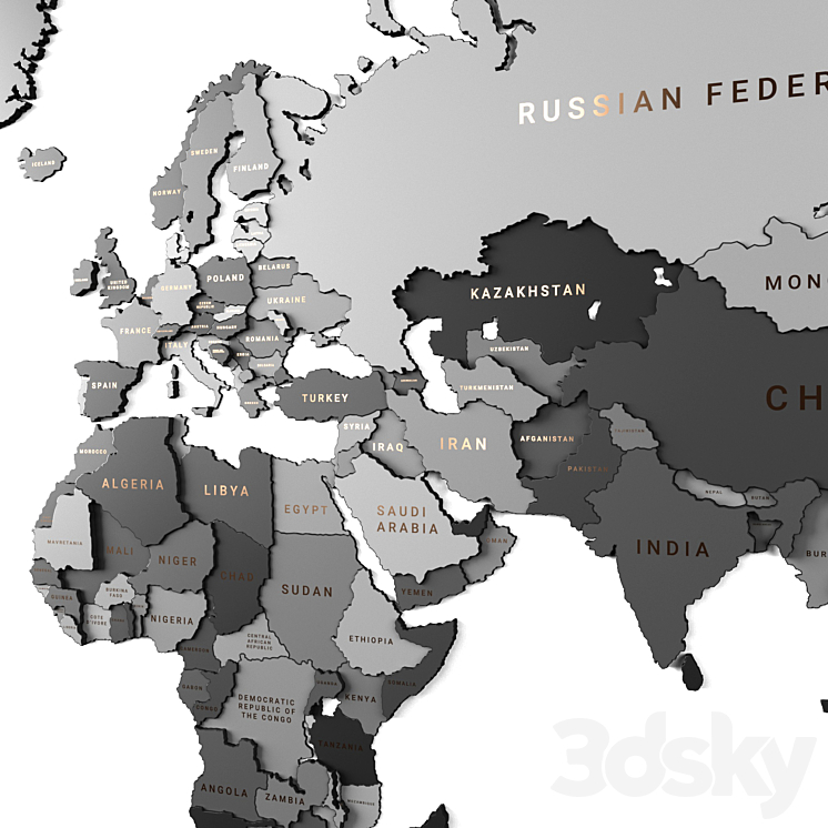 Wooden panel – world map GRAY 3DS Max - thumbnail 2