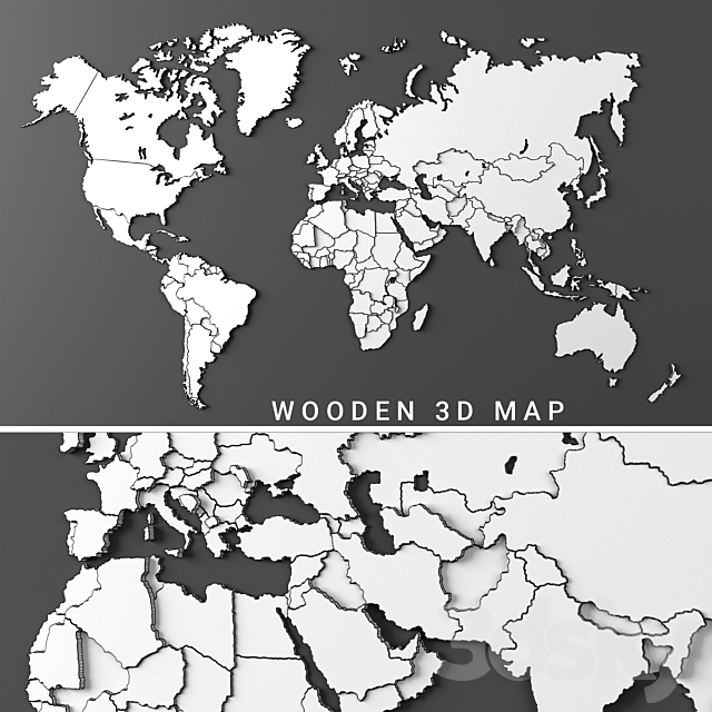 Wooden panel – world map GRAY 3DSMax File - thumbnail 3