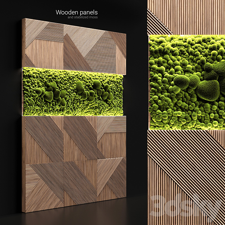 Wooden panels and stabilized moss 3DS Max - thumbnail 1