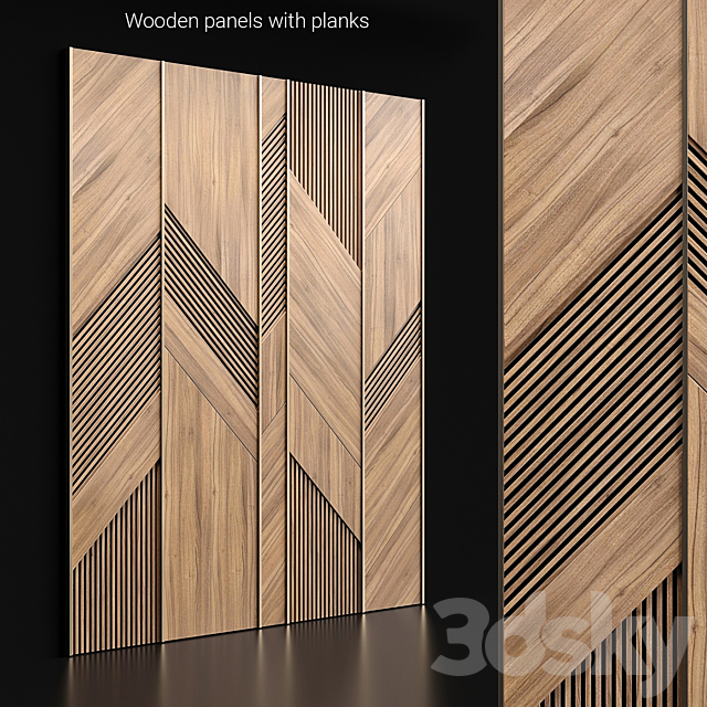 Wooden panels with planks 3DS Max Model - thumbnail 1