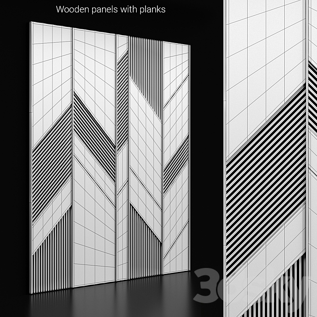 Wooden panels with planks 3DS Max Model - thumbnail 3