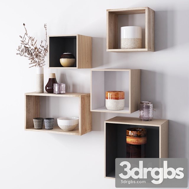 Wooden shelves with decorative objects 3dsmax Download - thumbnail 1