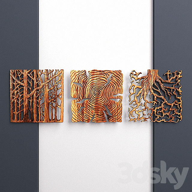 «Wooden Triptych Wall Panel» 3DS Max Model - thumbnail 1