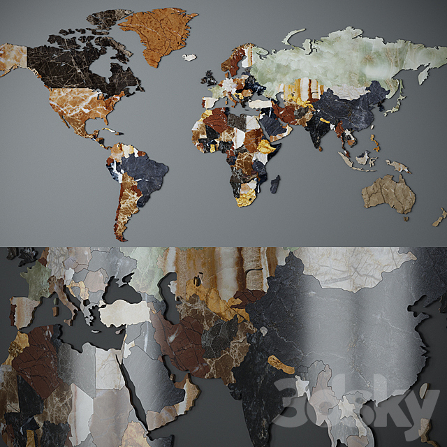 World map. CNC cutting of marble. 3DS Max Model - thumbnail 1