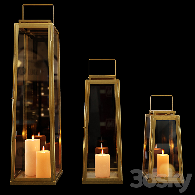 Zara Home – The golden decorative lantern for a candle 3DS Max - thumbnail 1