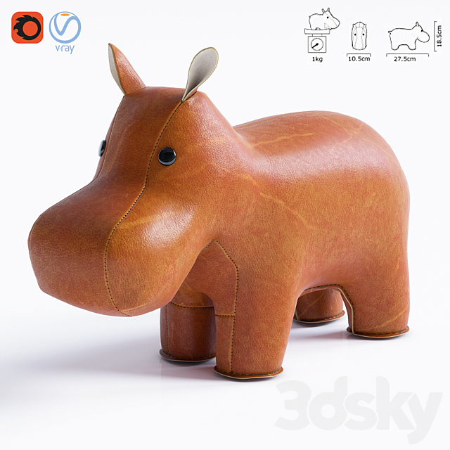 Zuny – Classic Hippo Bookend 3ds Max - thumbnail 1