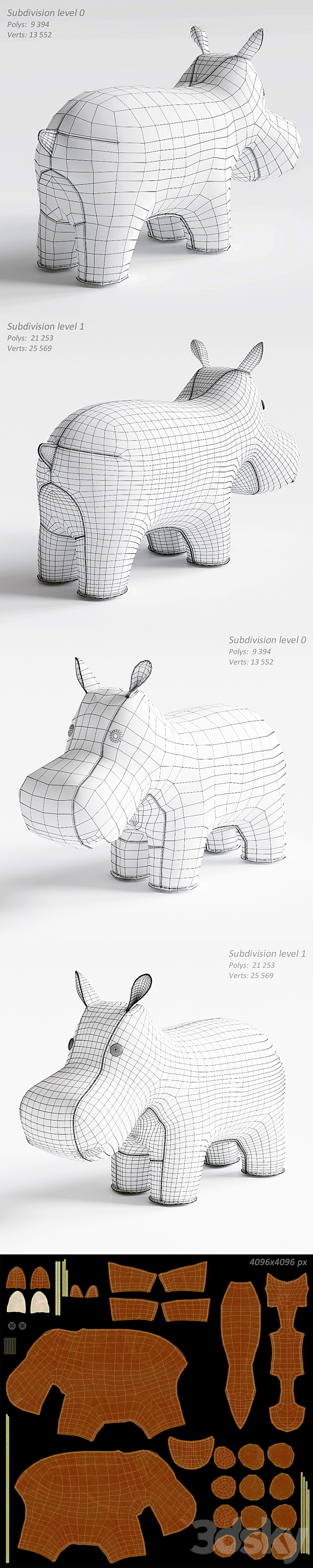 Zuny – Classic Hippo Bookend 3ds Max - thumbnail 3