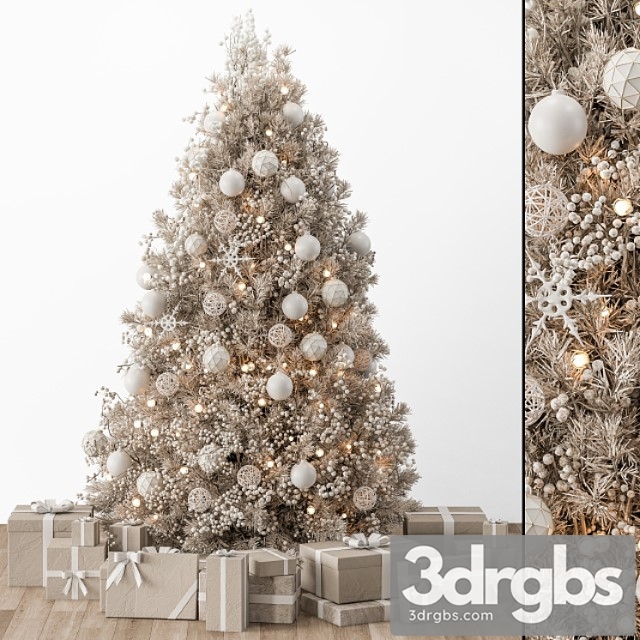 Christmas decoration 34 – christmas white and cream tree with gift - thumbnail 1