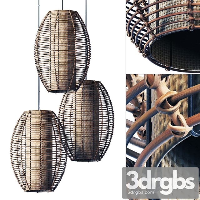 Lamp wicker branch rattan barrel - thumbnail 1