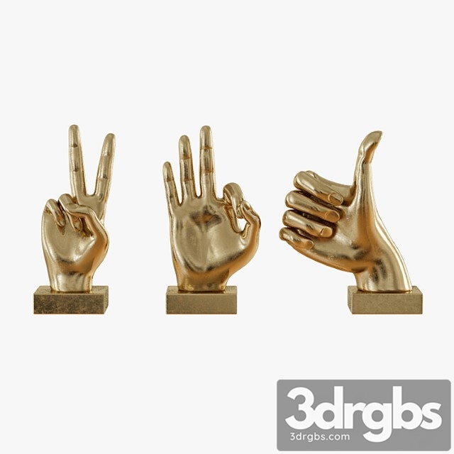 Metallic hand 3 piece figurine set - thumbnail 1