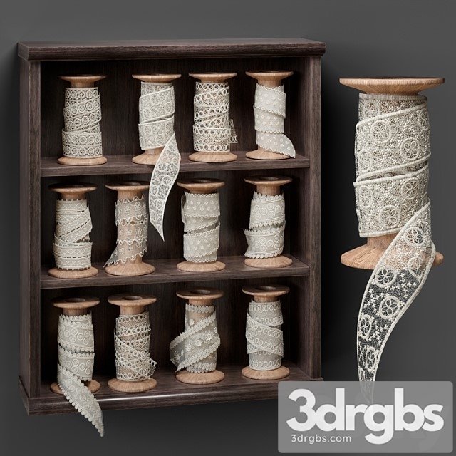 Shelf with spools of lace - thumbnail 1