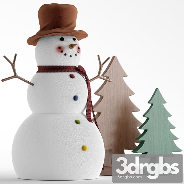 Snowman and wooden christmas tree - thumbnail 1