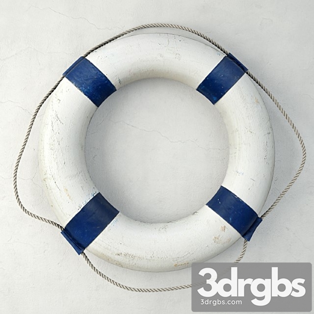 Vintage nautical navy blue & white life preserver - thumbnail 1