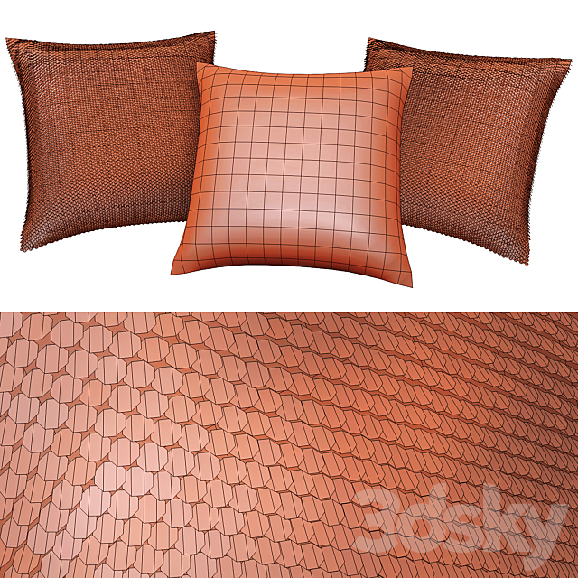 A set of decorative pillows with fur and sequins 3DS Max Model - thumbnail 2