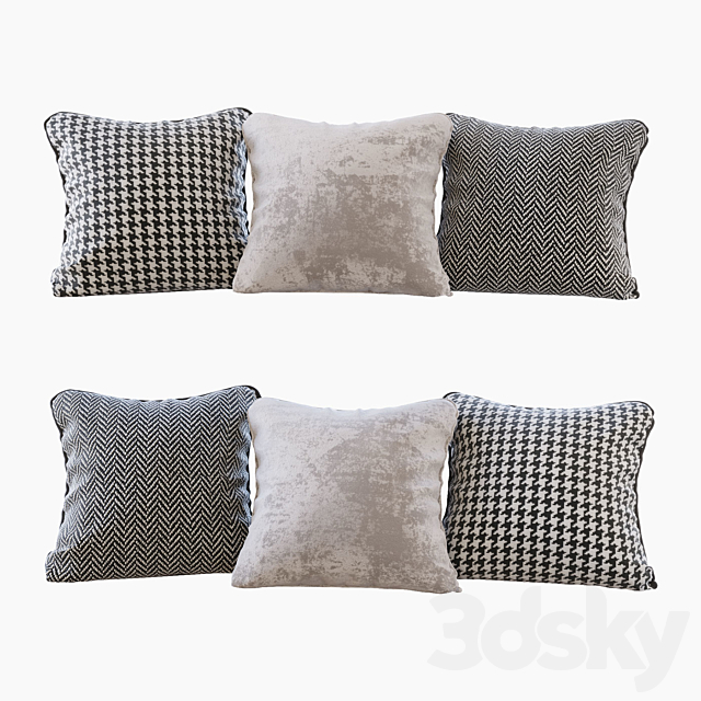 A set of pillows: beige velvet. chevron and goose paw (Pillows beige velvet chevron and houndstooth) 3DSMax File - thumbnail 1