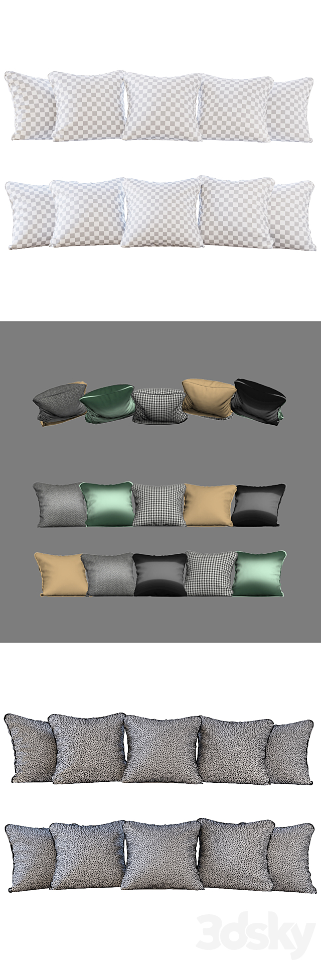 A set of pillows: black. green velvet. chevron. goose paw and gold (Pillows black green velvet chevron houndstooth and gold) 3DSMax File - thumbnail 2