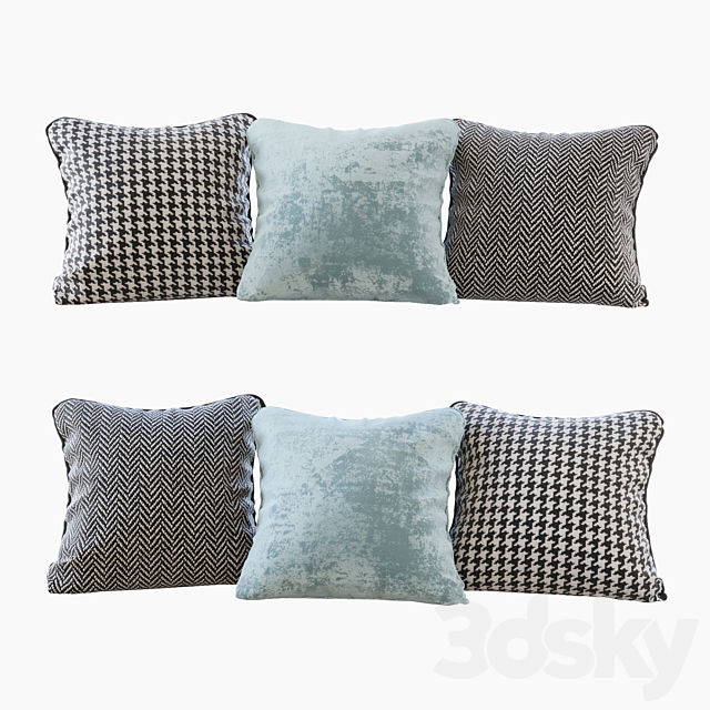 A set of pillows: blue velvet chevron and goose paw (Pillows blue velvet chevron and houndstooth) 3ds Max - thumbnail 1