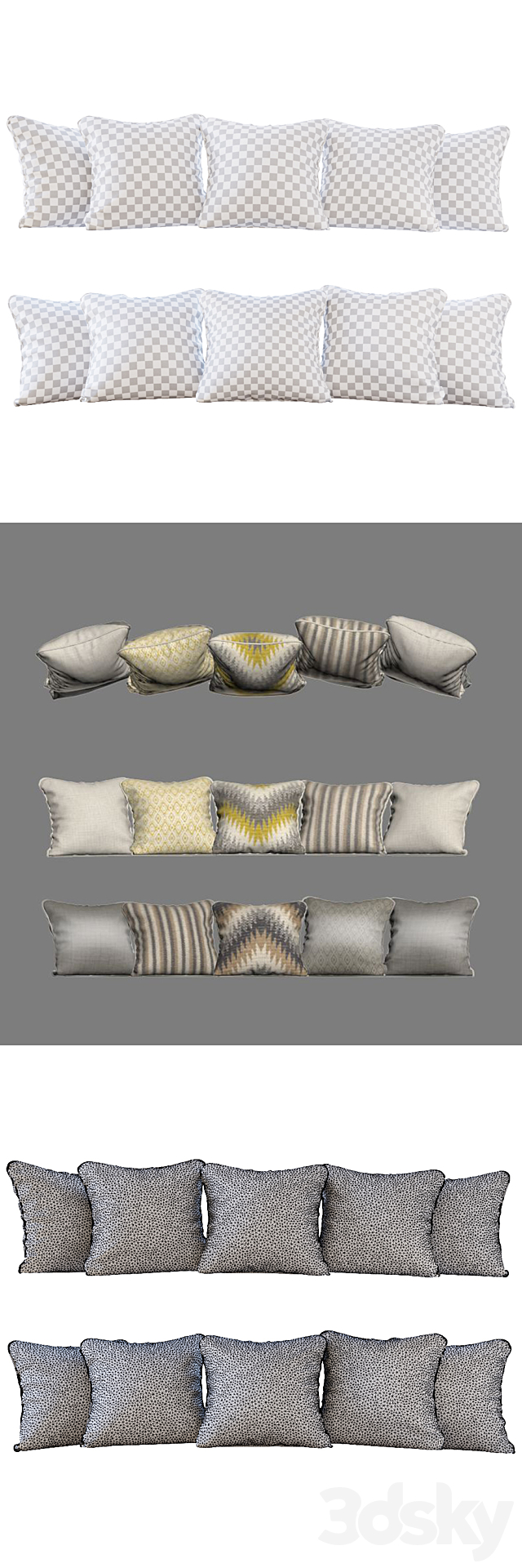 A set of pillows Romo 03 3ds Max - thumbnail 3