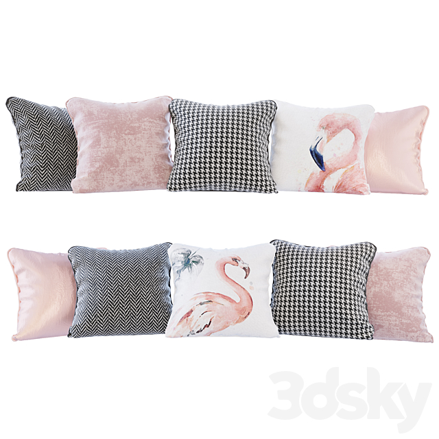 A set of pillows with flamingo 02 prints (Pillows flamingo 02 YOU) 3DSMax File - thumbnail 1