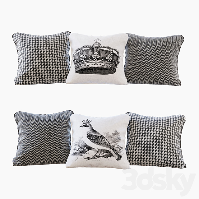 A set of pillows with prints: bird. crown. chevron and goose paw (Pillows bird crown chevron and houndstooth) 3DSMax File - thumbnail 1