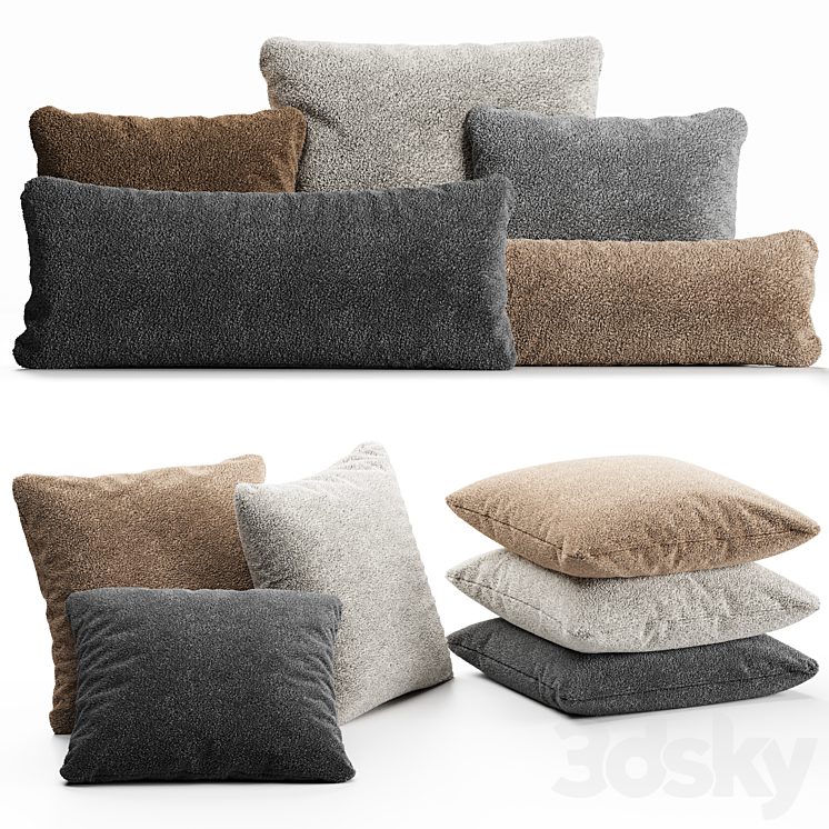 Boucle pillow set 3DS Max Model - thumbnail 1