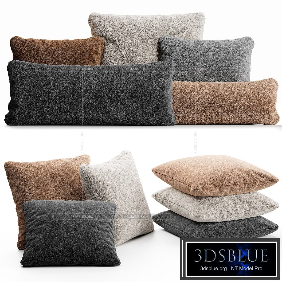 Boucle pillow set 3DS Max - thumbnail 3