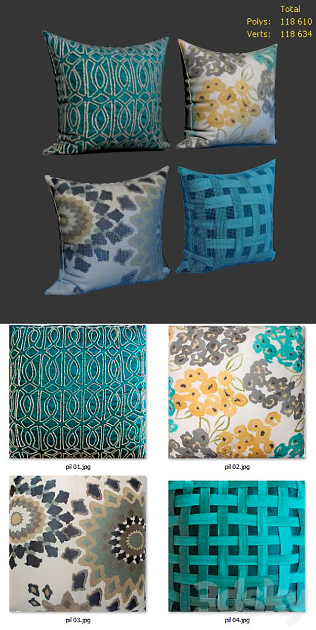 Decorative Pillow set 170 Houzz 3ds Max - thumbnail 2