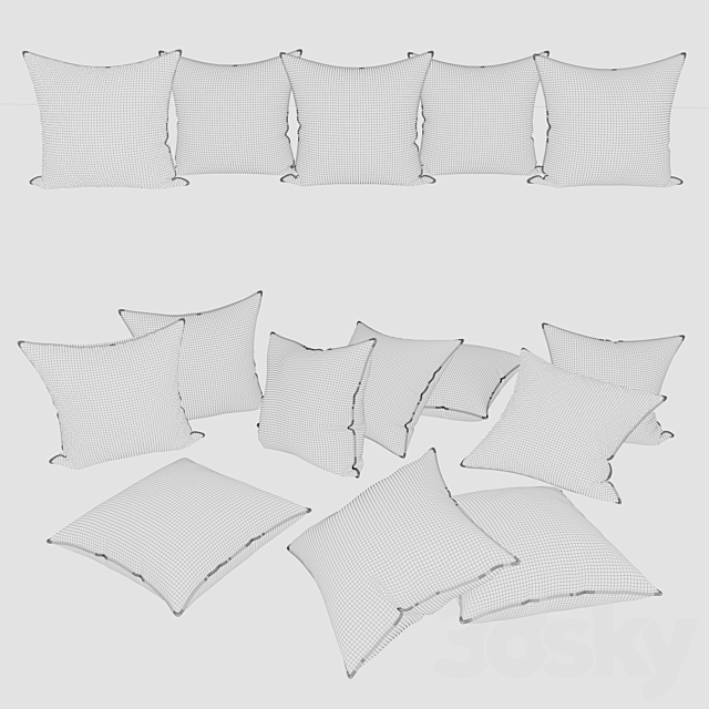 Decorative Pillows | Gray and Blue Set 3DS Max Model - thumbnail 2