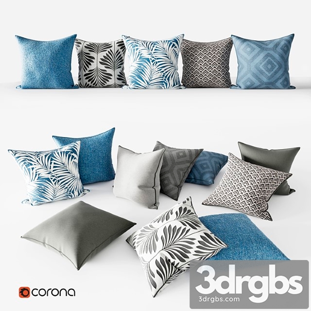 Decorative Pillows Grey And Blue Set 3dsmax Download - thumbnail 1