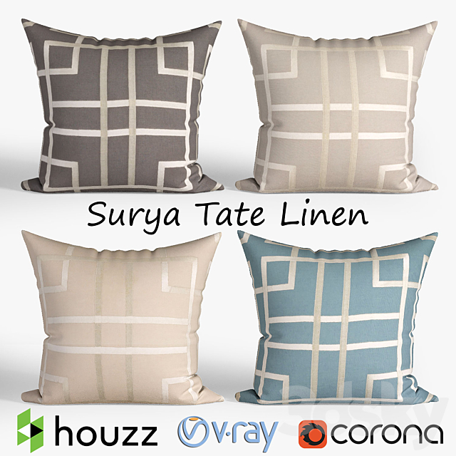 Decorative pillows Houzz. Surya Hessian Linen set 064 3DSMax File - thumbnail 1