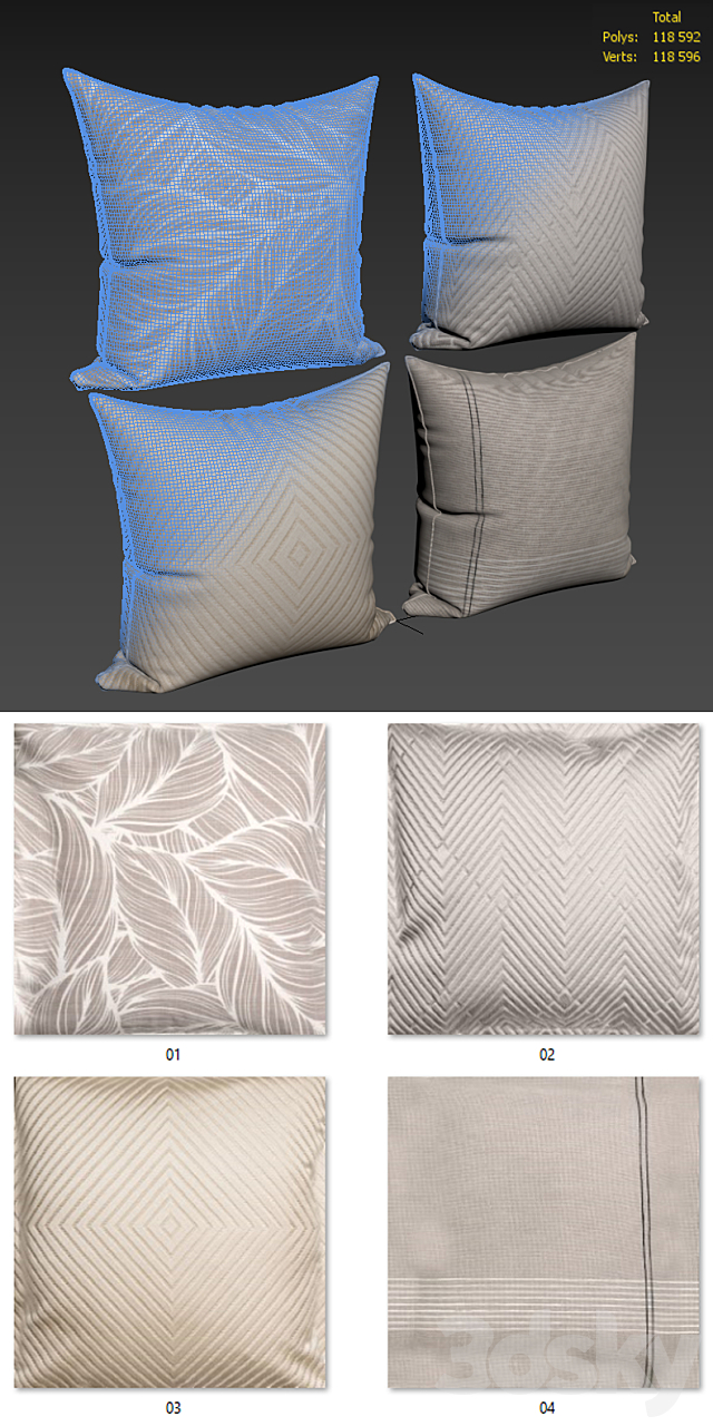 Decorative pillows set 116 3ds Max - thumbnail 2