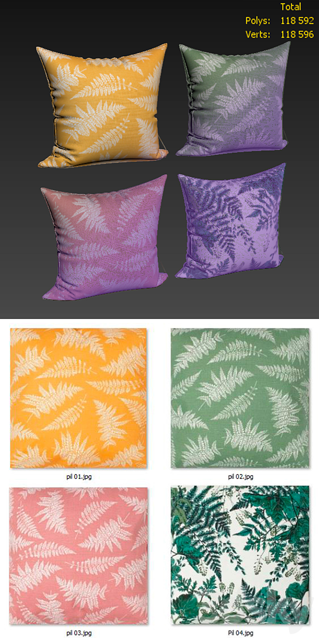 Decorative pillows set 156 H & M 3ds Max - thumbnail 2