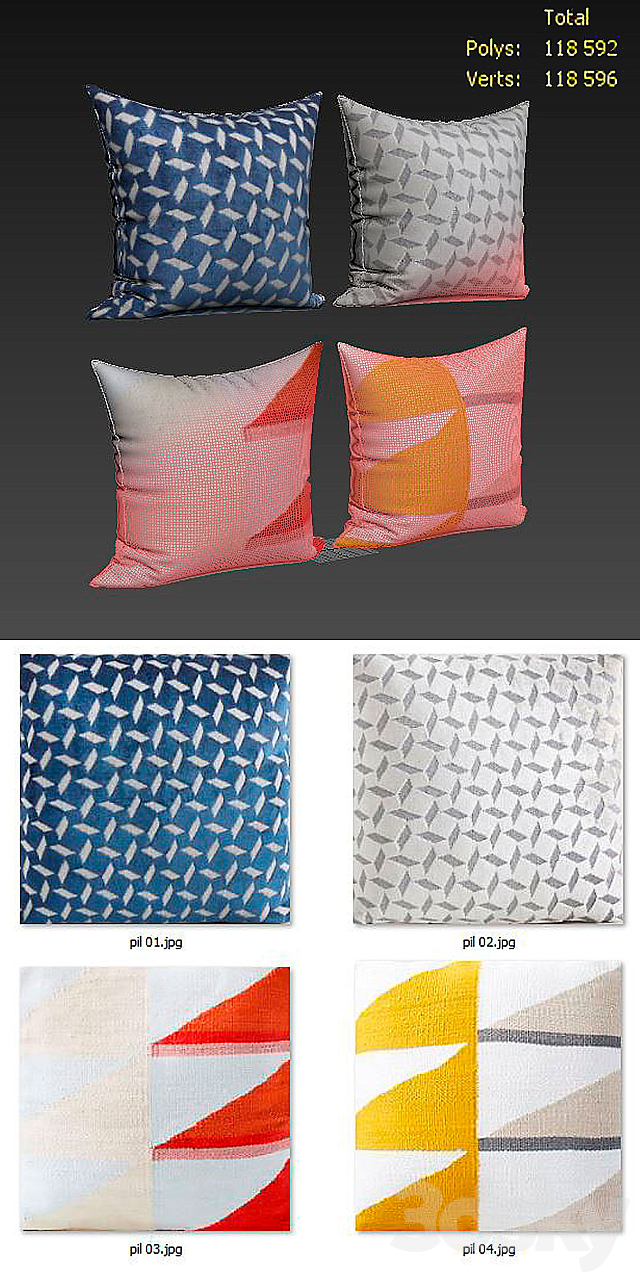 Decorative pillows set 160 Reflected Angles and Pinwheel Jacquard West elm 3DS Max Model - thumbnail 2