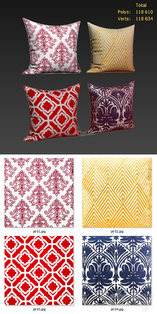 Decorative pillows set 251 3ds Max - thumbnail 2