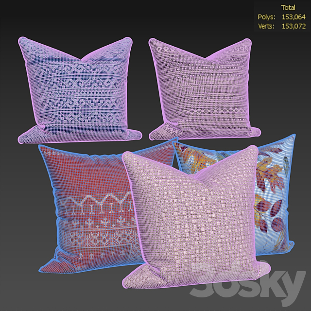 Decorative pillows set 618 3ds Max - thumbnail 3