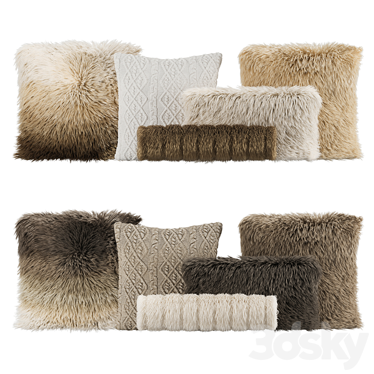 Fur Pillow set 003 3DS Max Model - thumbnail 1