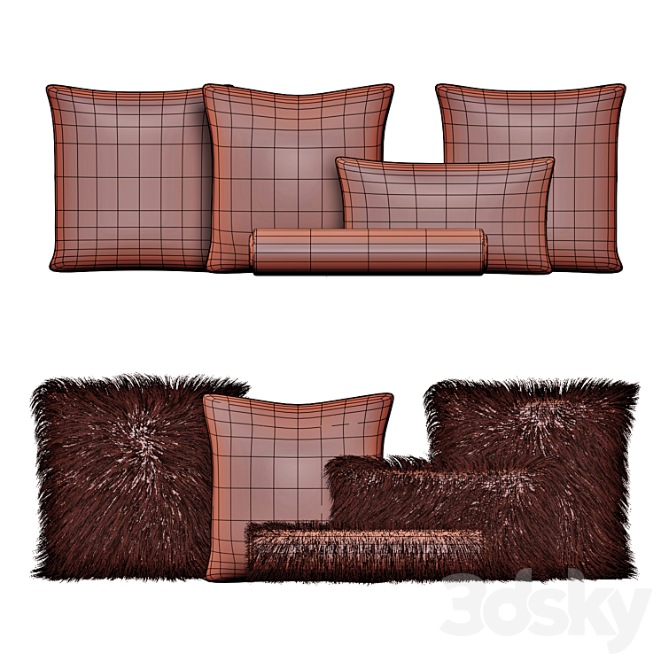 Fur Pillow set 003 3DS Max Model - thumbnail 2