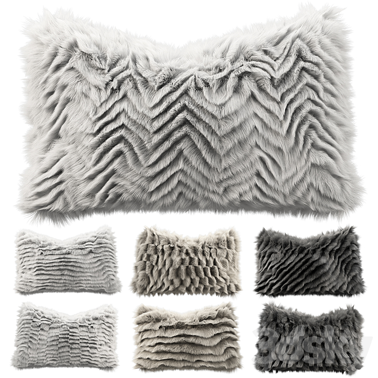 Fur pillow set 5 3DS Max Model - thumbnail 1