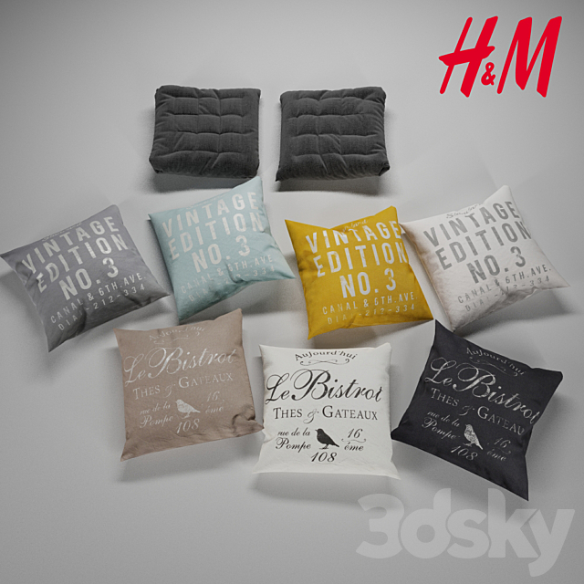 H & M Vintage pillow set 3DSMax File - thumbnail 1