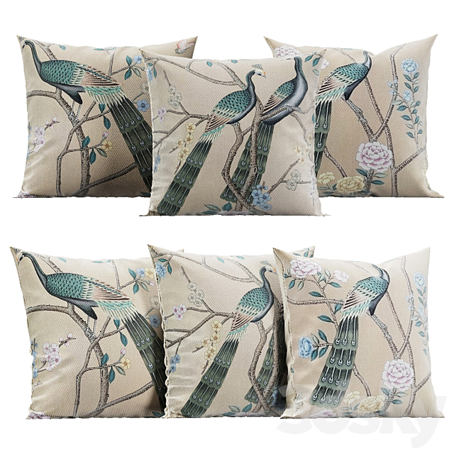 Interior pillows “Peacocks” 3ds Max - thumbnail 1