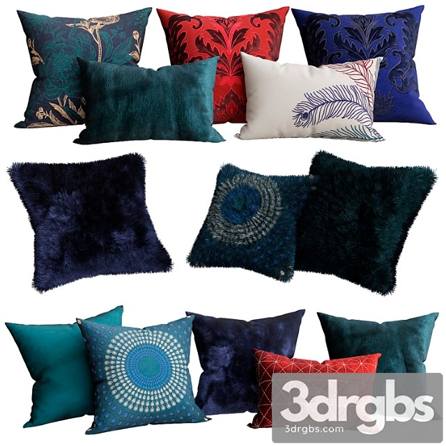 Jewel Tone Decorative Pillow Collection 3dsmax Download - thumbnail 1