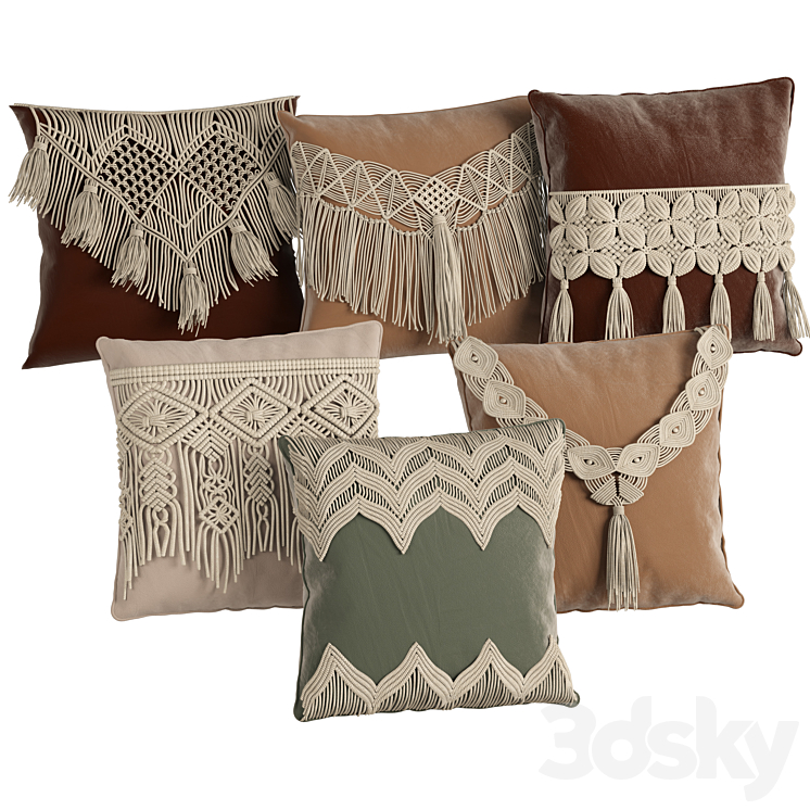 macrame pillow set 07 3DS Max Model - thumbnail 1