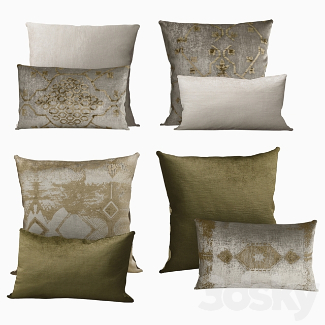 Pillows by Restoration Hardware Velvet Oushak Collection in FogMoss 3ds Max - thumbnail 1