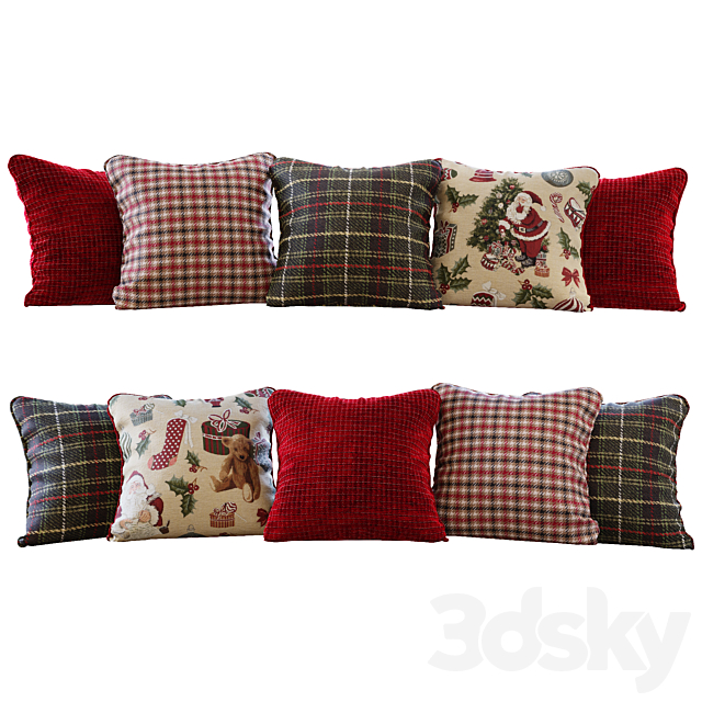 Pillows New Year _ Christmas red and green pillows (Pillows 3ds Max - thumbnail 1