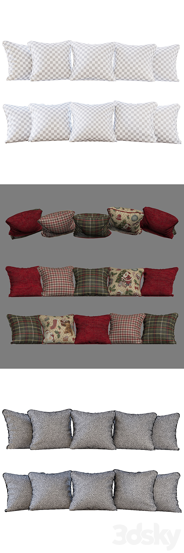 Pillows New Year _ Christmas red and green pillows (Pillows 3ds Max - thumbnail 2