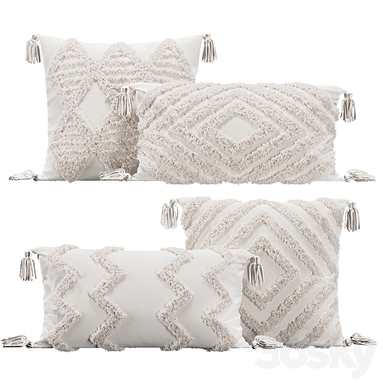 Pillows with fur geometric patterns 3DS Max Model - thumbnail 1