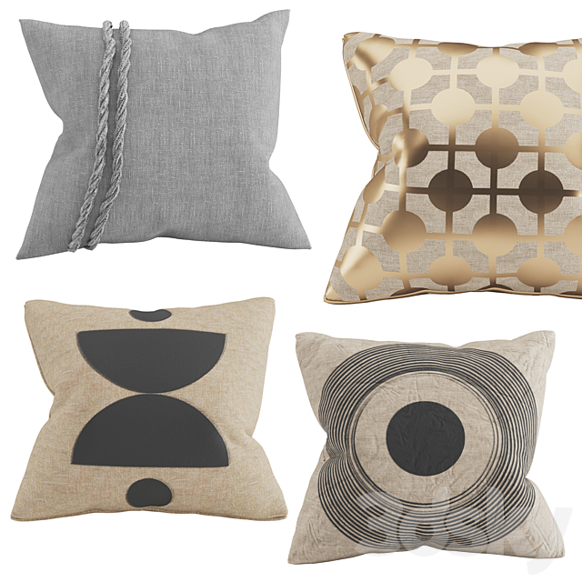 Pillows with gold. black block print and braid 3DSMax File - thumbnail 2