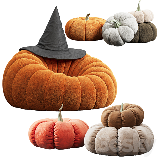 Pumpkin chair and decorative pillows 3ds Max - thumbnail 1