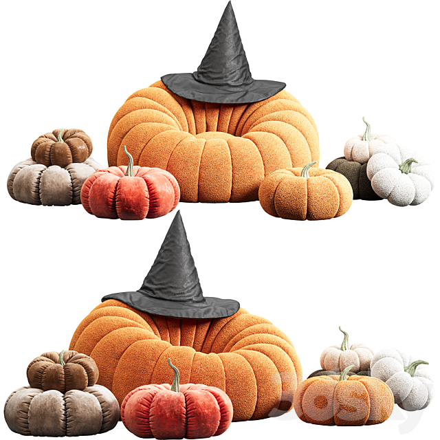 Pumpkin chair and decorative pillows 3ds Max - thumbnail 2