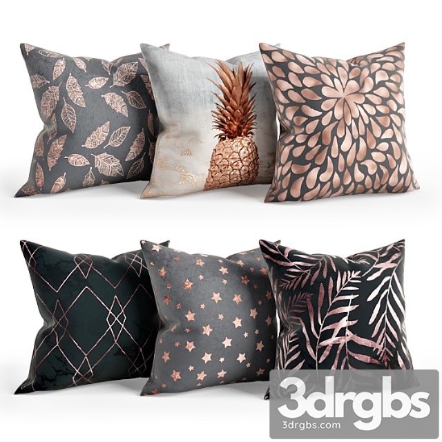 Rose Gold Grey Pillow Set 001 3dsmax Download - thumbnail 1